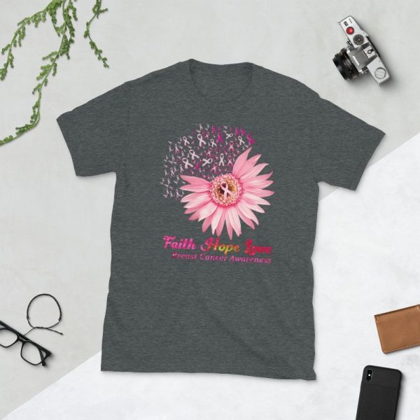 Faith Hope Love Breast Cancer Awareness Flower Pink Short-Sleeve Unisex T-Shirt