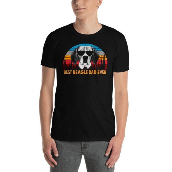 Vintage Best Beagle Dad Ever Shirt Funny Dog Daddy T-shirt Retro Sunrise Dogs Owner Sun Glasses Tee Father's Day Gift Ideas  Short-Sleeve Unisex T-Shirt