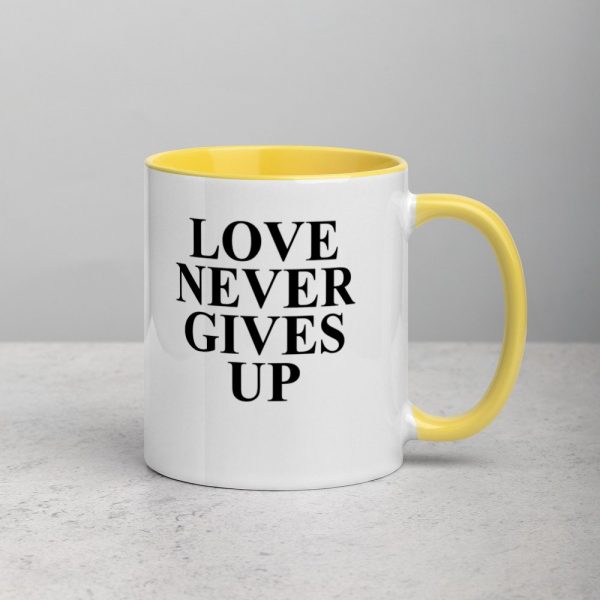 Love Never Gives Up Mug with Color Inside