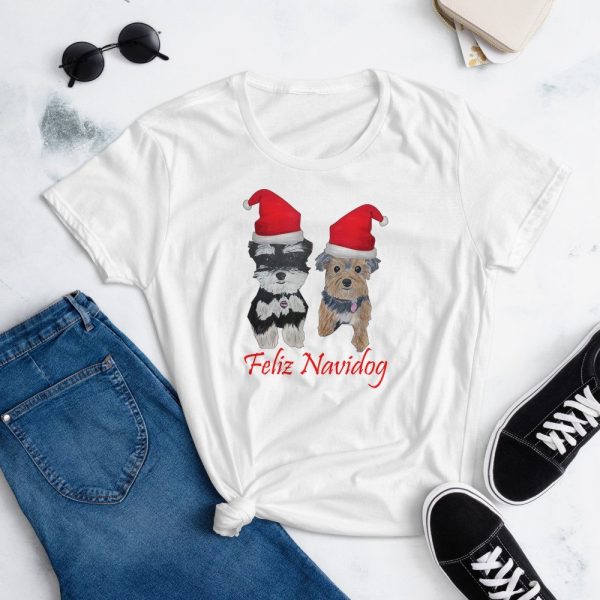 Feliz Navidog Yorkie and Schnauzer Christmas Women's short sleeve t-shirt
