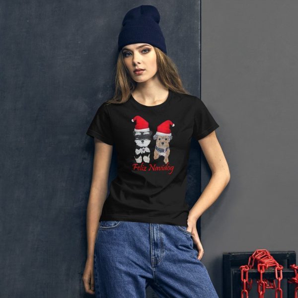 Feliz Navidog Yorkie and Schnauzer Christmas Women's short sleeve t-shirt