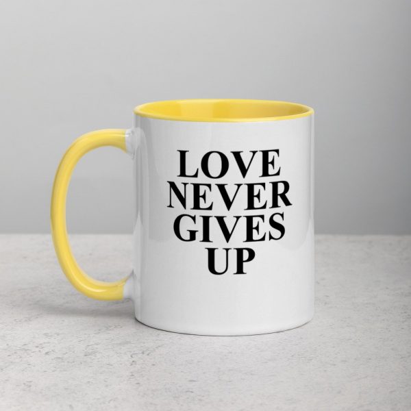 Love Never Gives Up Mug with Color Inside