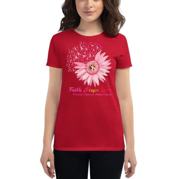 Faith Hope Love Breast Cancer Awareness Flower Pink Women's short sleeve t-shirt