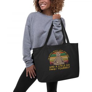Namast'ay Away From Me - Sunset Sloth Yoga Large organic tote bag