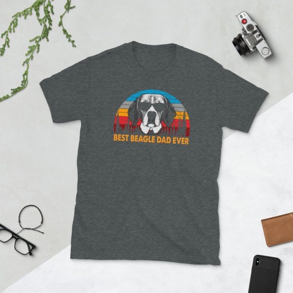 Vintage Best Beagle Dad Ever Shirt Funny Dog Daddy T-shirt Retro Sunrise Dogs Owner Sun Glasses Tee Father's Day Gift Ideas  Short-Sleeve Unisex T-Shirt