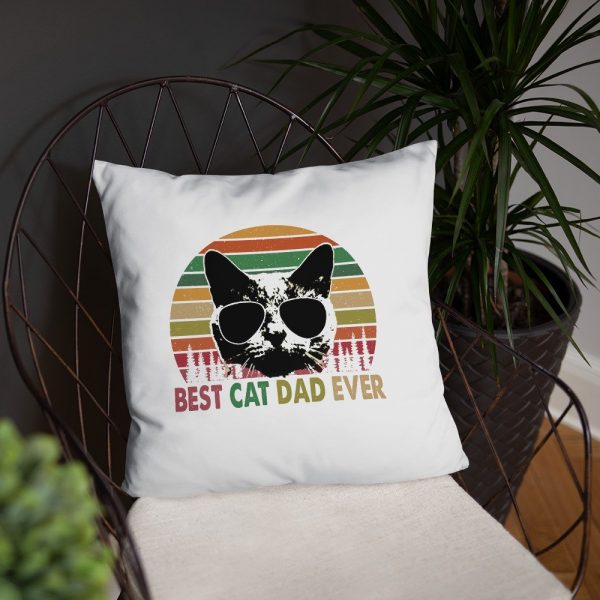 Best Cat Dad Ever Vintage Retro Cat Father's day Basic Pillow