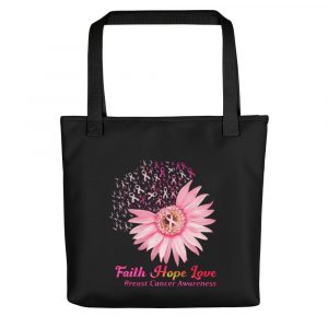 Faith Hope Love Breast Cancer Awareness Flower Pink Tote bag