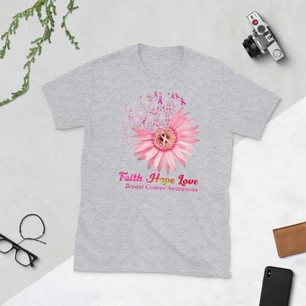 Faith Hope Love Breast Cancer Awareness Flower Pink Short-Sleeve Unisex T-Shirt