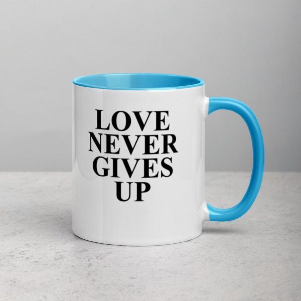 Love Never Gives Up Mug with Color Inside