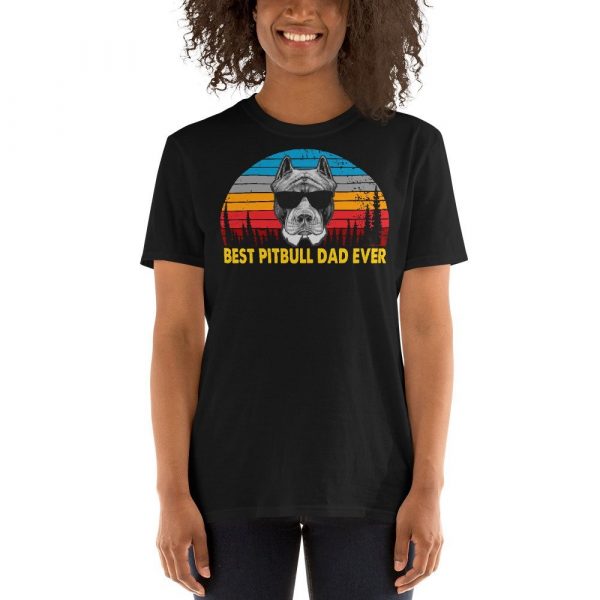 Vintage Best Pitbull Dad Ever Shirt Funny Dog Daddy T-shirt Retro Sunrise Pitties Dogs Owner Sun Glasses Tee Father's Day Gift Ideas Short-Sleeve Unisex T-Shirt