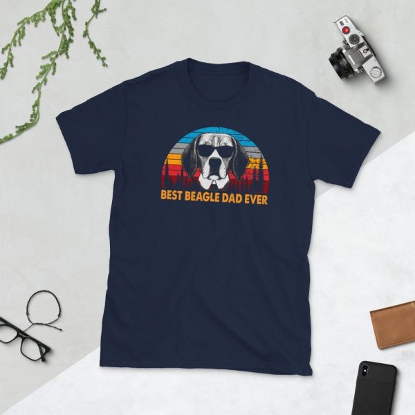 Vintage Best Beagle Dad Ever Shirt Funny Dog Daddy T-shirt Retro Sunrise Dogs Owner Sun Glasses Tee Father's Day Gift Ideas  Short-Sleeve Unisex T-Shirt