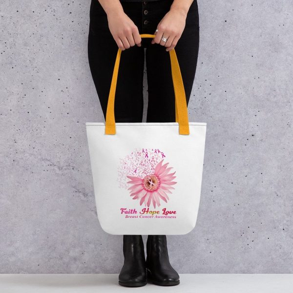 Faith Hope Love Breast Cancer Awareness Flower Pink Tote bag