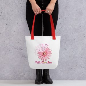 Faith Hope Love Breast Cancer Awareness Flower Pink Tote bag