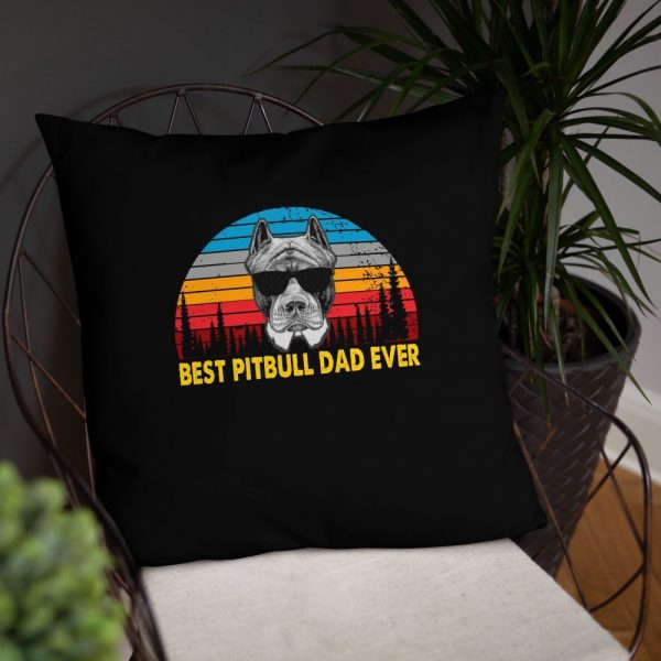 Vintage Best Pitbull Dad Ever Shirt Funny Dog Daddy T-shirt Retro Sunrise Pitties Dogs Owner Sun Glasses Tee Father's Day Gift Ideas Basic Pillow