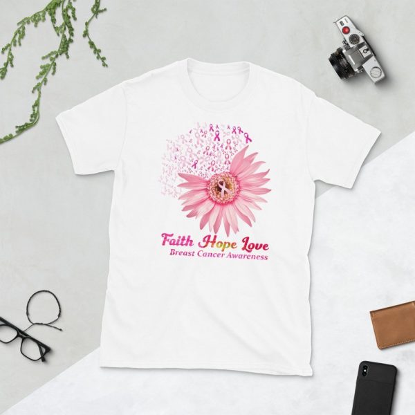Faith Hope Love Breast Cancer Awareness Flower Pink Short-Sleeve Unisex T-Shirt