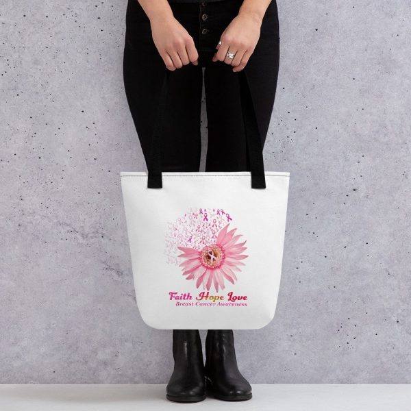 Faith Hope Love Breast Cancer Awareness Flower Pink Tote bag