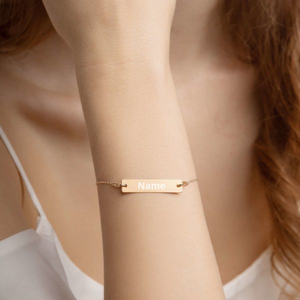 Customized Engraved Silver Bar Chain Necklace Necklace Customized Name Engraved Silver Bar Chain Bracelet