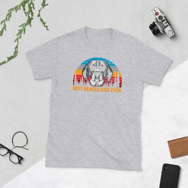 Vintage Best Beagle Dad Ever Shirt Funny Dog Daddy T-shirt Retro Sunrise Dogs Owner Sun Glasses Tee Father's Day Gift Ideas  Short-Sleeve Unisex T-Shirt