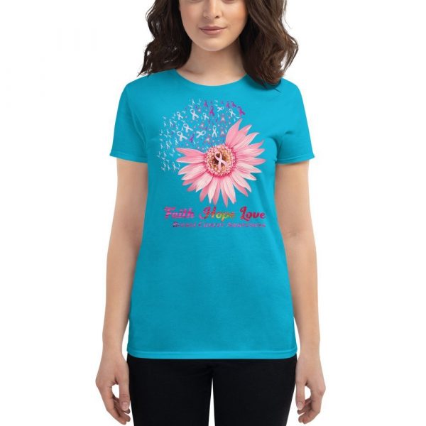 Faith Hope Love Breast Cancer Awareness Flower Pink Women's short sleeve t-shirt