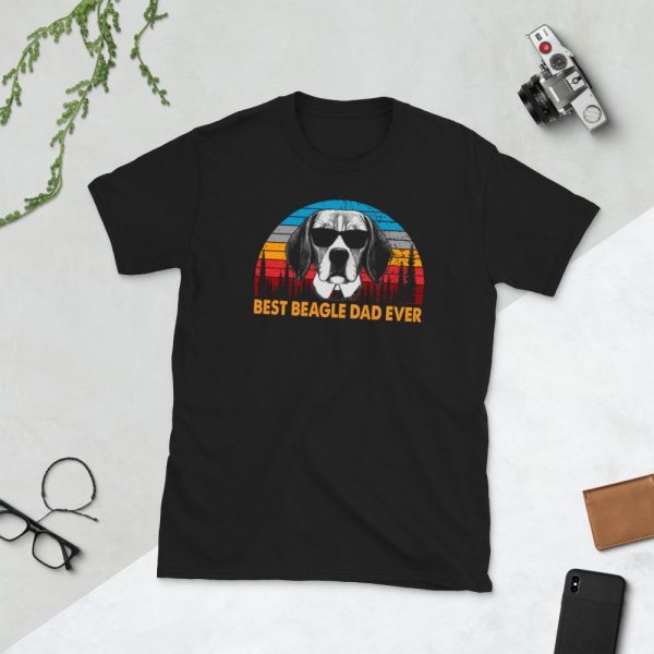 Vintage Best Beagle Dad Ever Shirt Funny Dog Daddy T-shirt Retro Sunrise Dogs Owner Sun Glasses Tee Father's Day Gift Ideas  Short-Sleeve Unisex T-Shirt