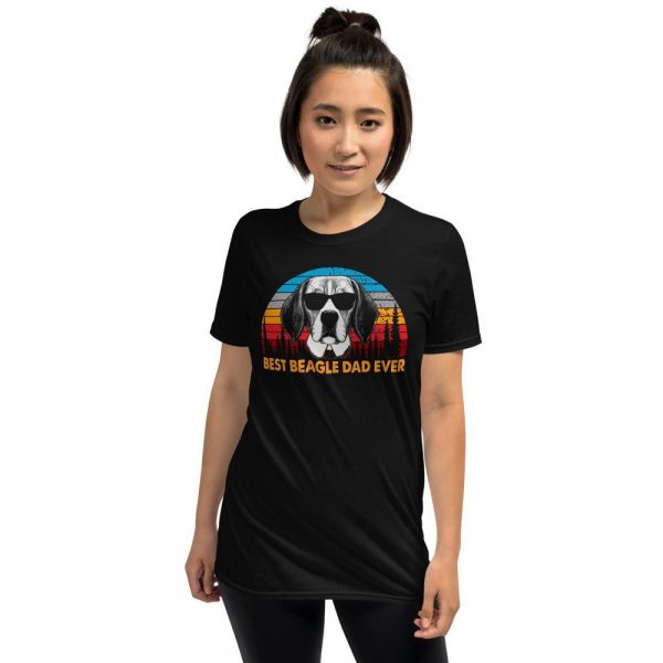 Vintage Best Beagle Dad Ever Shirt Funny Dog Daddy T-shirt Retro Sunrise Dogs Owner Sun Glasses Tee Father's Day Gift Ideas  Short-Sleeve Unisex T-Shirt