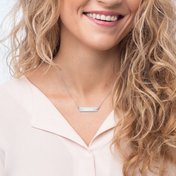 Customized Engraved Silver Bar Chain Necklace Necklace Customized Name Engraved Silver Bar Chain Necklace