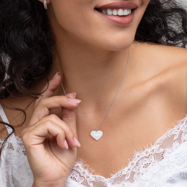 Customized Engraved Silver Heart Necklace Necklace Customized Name Engraved Silver Heart Necklace