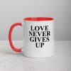 Love Never Gives Up Mug with Color Inside