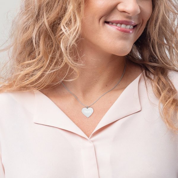 Customized Engraved Silver Heart Necklace Necklace Customized Name Engraved Silver Heart Necklace