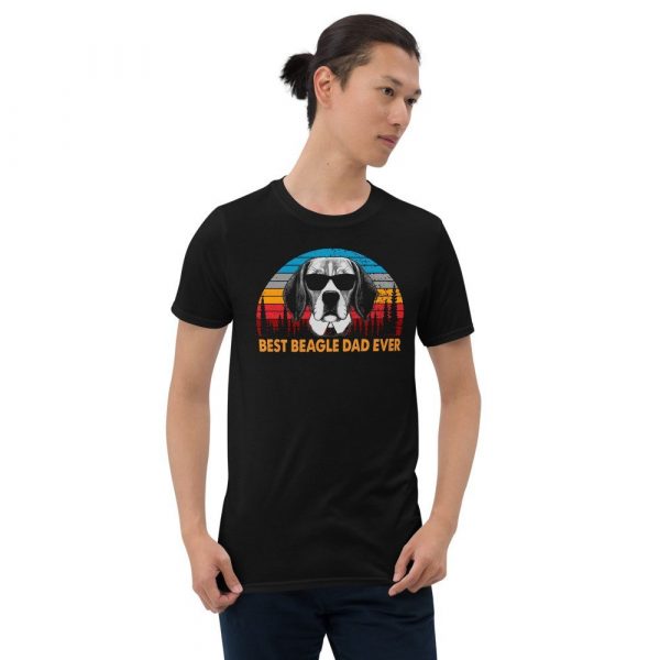 Vintage Best Beagle Dad Ever Shirt Funny Dog Daddy T-shirt Retro Sunrise Dogs Owner Sun Glasses Tee Father's Day Gift Ideas  Short-Sleeve Unisex T-Shirt