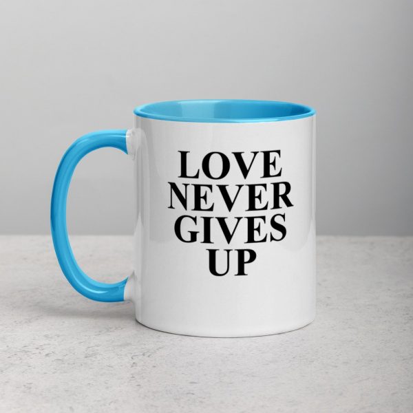 Love Never Gives Up Mug with Color Inside