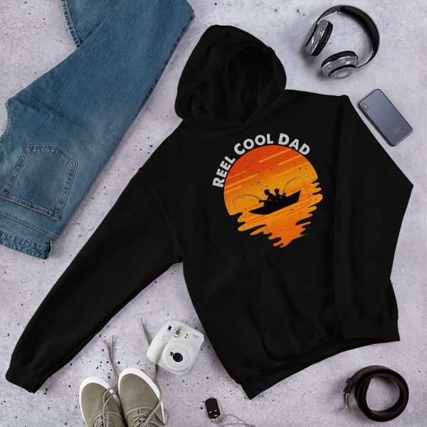 Mens Retro Reel Cool Dad Fishing Daddy Vintage Fathers Day Gift  Unisex Hoodie