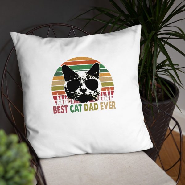 Best Cat Dad Ever Vintage Retro Cat Father's day Basic Pillow