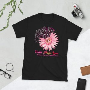 Faith Hope Love Breast Cancer Awareness Flower Pink Short-Sleeve Unisex T-Shirt