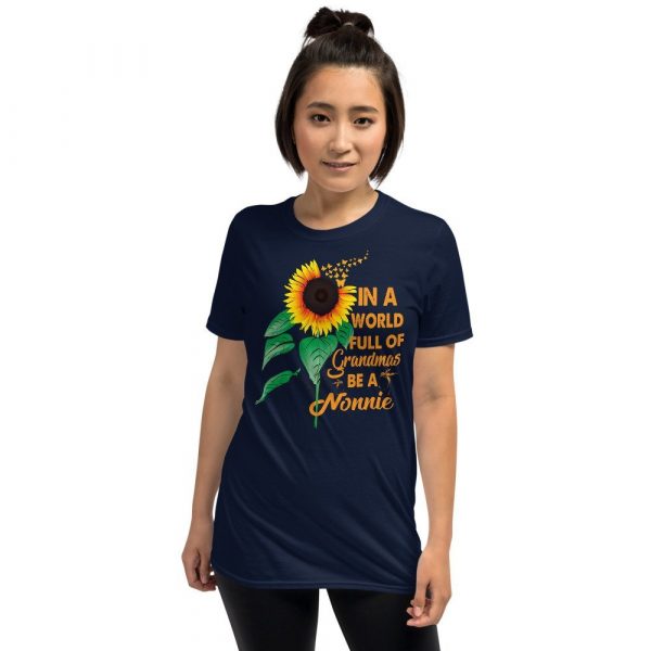 Womens In A World Full Of Grandmas Be Nonnie Sunflower Butterfly Short-Sleeve Unisex T-Shirt