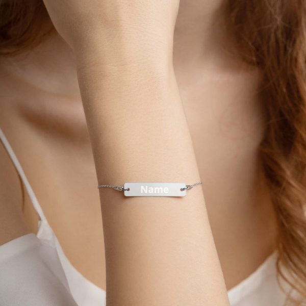 Customized Engraved Silver Bar Chain Necklace Necklace Customized Name Engraved Silver Bar Chain Bracelet