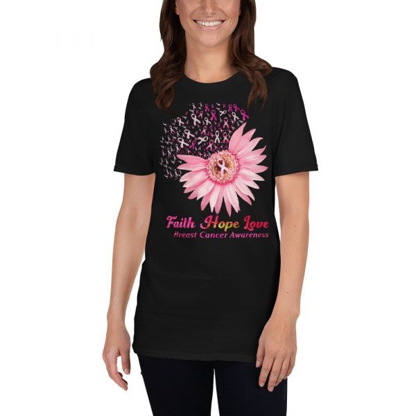 Faith Hope Love Breast Cancer Awareness Flower Pink Short-Sleeve Unisex T-Shirt