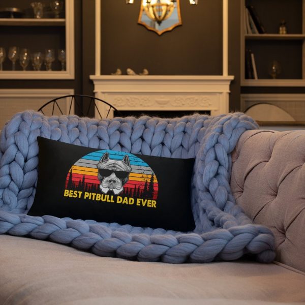 Vintage Best Pitbull Dad Ever Shirt Funny Dog Daddy T-shirt Retro Sunrise Pitties Dogs Owner Sun Glasses Tee Father's Day Gift Ideas Basic Pillow