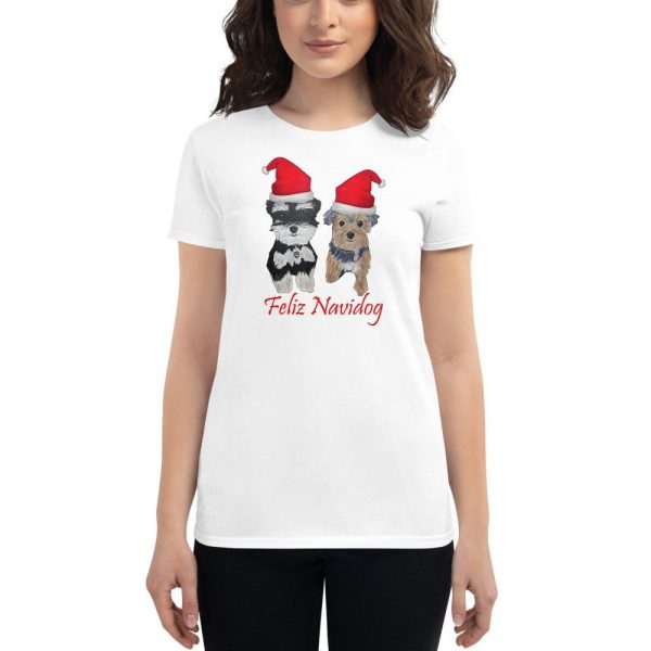 Feliz Navidog Yorkie and Schnauzer Christmas Women's short sleeve t-shirt