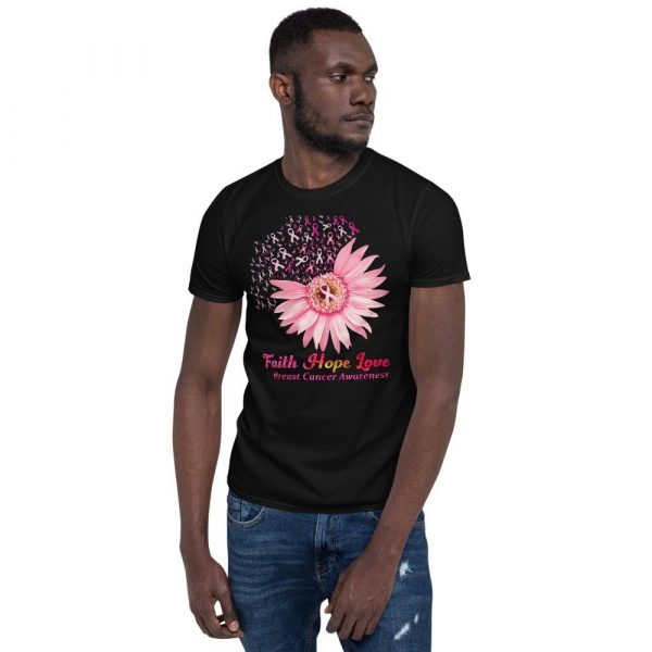 Faith Hope Love Breast Cancer Awareness Flower Pink Short-Sleeve Unisex T-Shirt