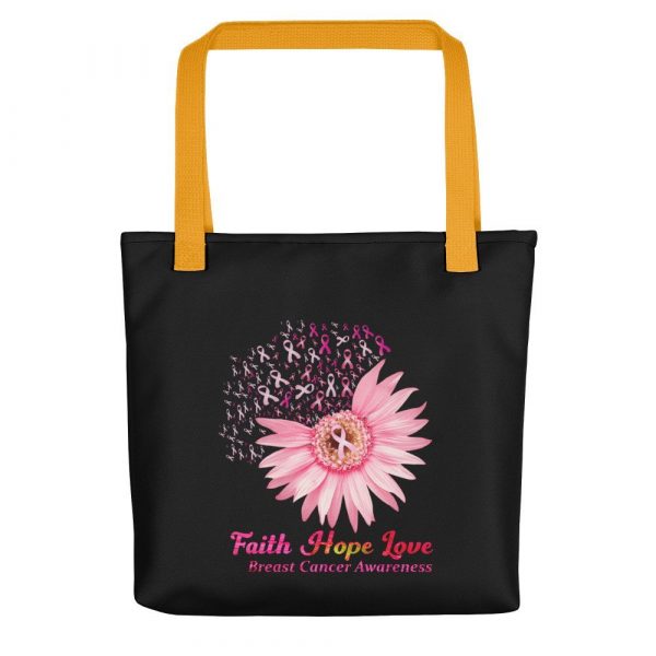 Faith Hope Love Breast Cancer Awareness Flower Pink Tote bag