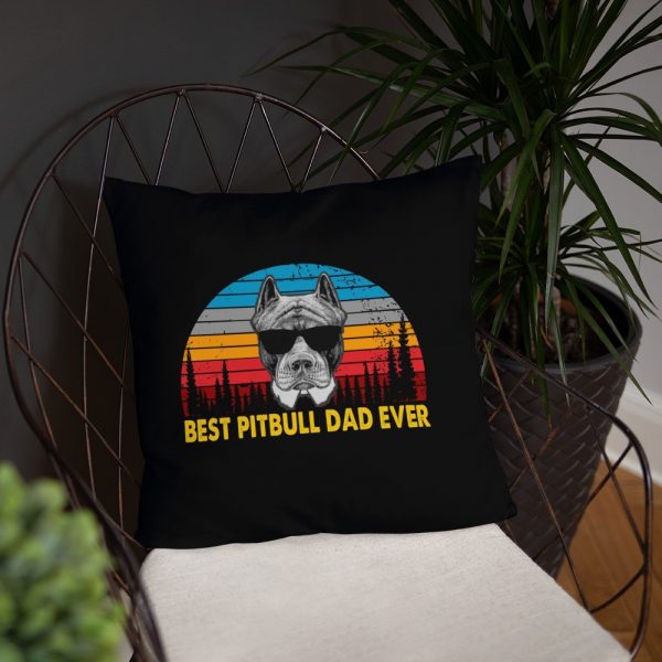Vintage Best Pitbull Dad Ever Shirt Funny Dog Daddy T-shirt Retro Sunrise Pitties Dogs Owner Sun Glasses Tee Father's Day Gift Ideas Basic Pillow
