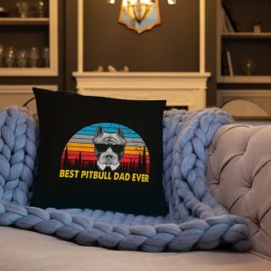 Vintage Best Pitbull Dad Ever Shirt Funny Dog Daddy T-shirt Retro Sunrise Pitties Dogs Owner Sun Glasses Tee Father's Day Gift Ideas Basic Pillow