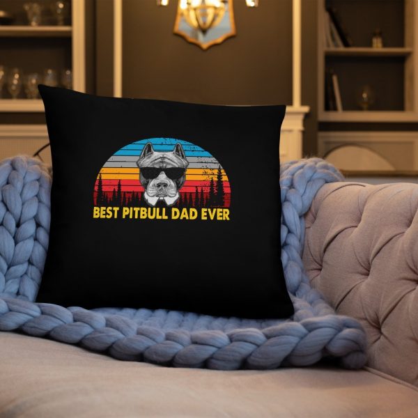 Vintage Best Pitbull Dad Ever Shirt Funny Dog Daddy T-shirt Retro Sunrise Pitties Dogs Owner Sun Glasses Tee Father's Day Gift Ideas Basic Pillow