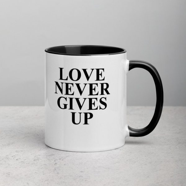 Love Never Gives Up Mug with Color Inside