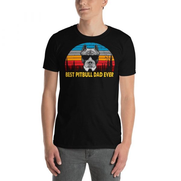 Vintage Best Pitbull Dad Ever Shirt Funny Dog Daddy T-shirt Retro Sunrise Pitties Dogs Owner Sun Glasses Tee Father's Day Gift Ideas Short-Sleeve Unisex T-Shirt