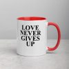 Love Never Gives Up Mug with Color Inside