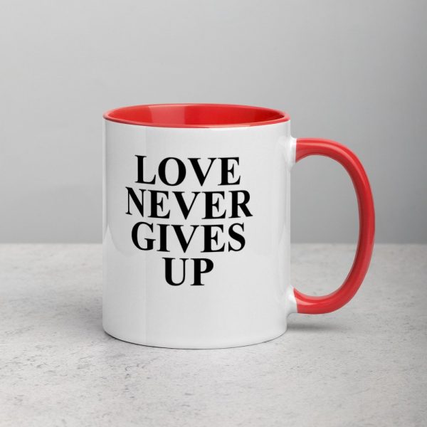 Love Never Gives Up Mug with Color Inside