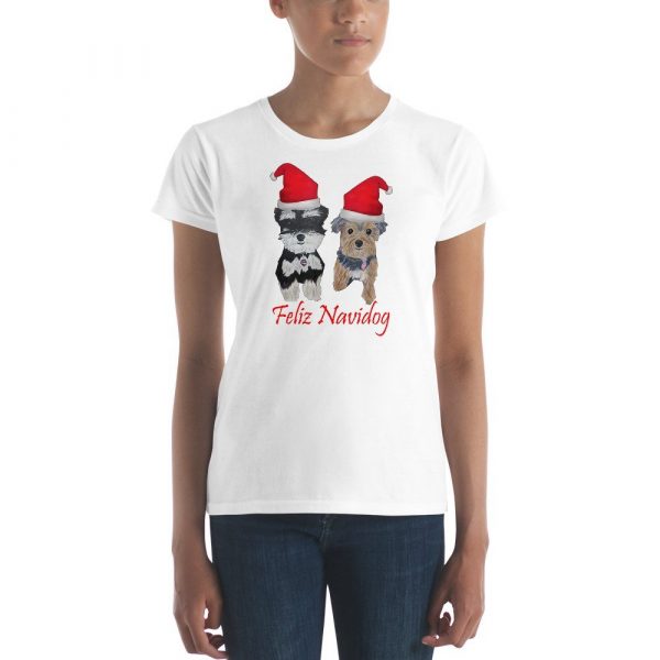 Feliz Navidog Yorkie and Schnauzer Christmas Women's short sleeve t-shirt