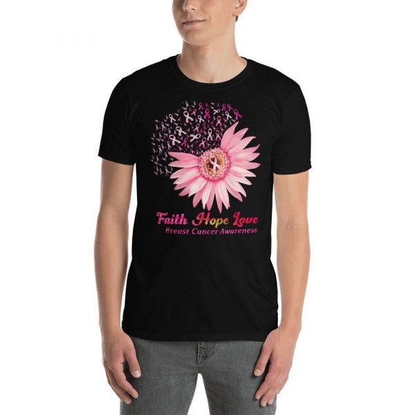Faith Hope Love Breast Cancer Awareness Flower Pink Short-Sleeve Unisex T-Shirt